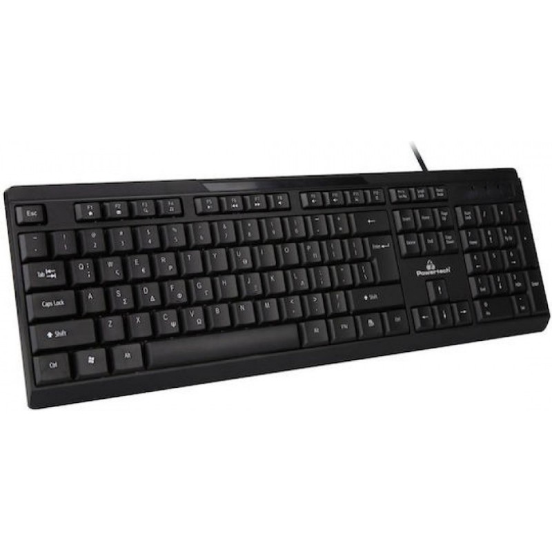 POWERTECH πληκτρολόγιο PT-1069, ενσύρματο, multimedia, EN/GR, μαύρο