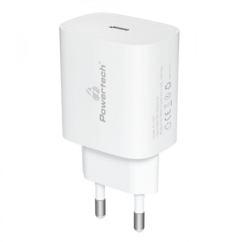 Powertech (PT-1091) Φορτιστής Χωρίς Καλώδιο με Θύρα USB-C 20W Power Delivery Λευκός