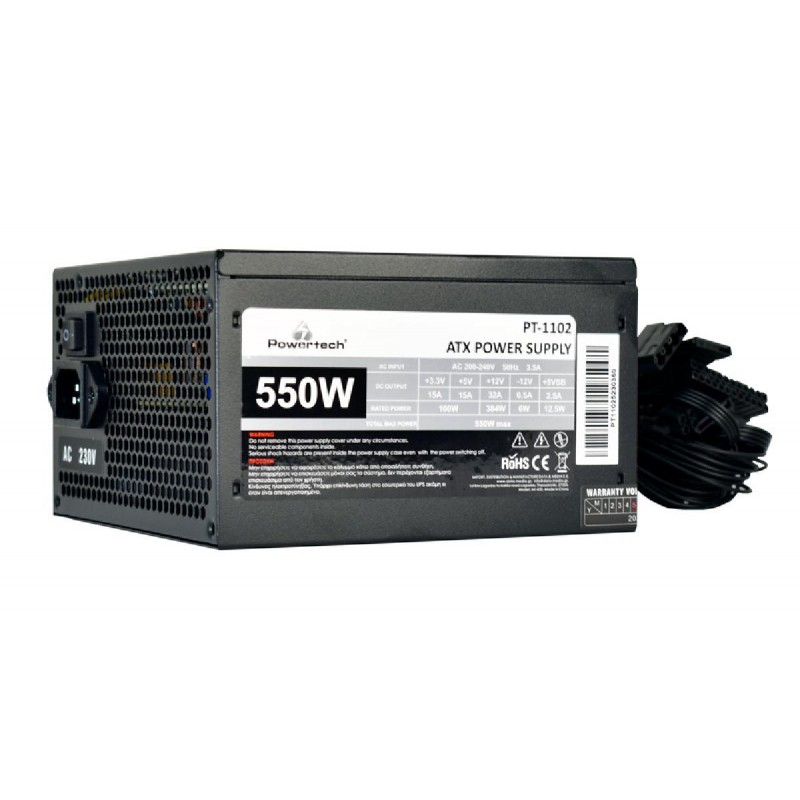 Powertech (PT-1102) Μαύρο Τροφοδοτικό Υπολογιστή Full Wired 550W