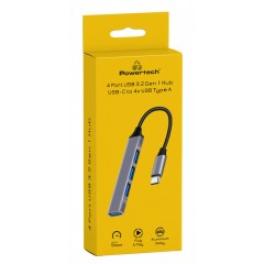 Powertech (PT-1113) USB hub 4x θυρών 5Gbps, USB-C - Γκρι