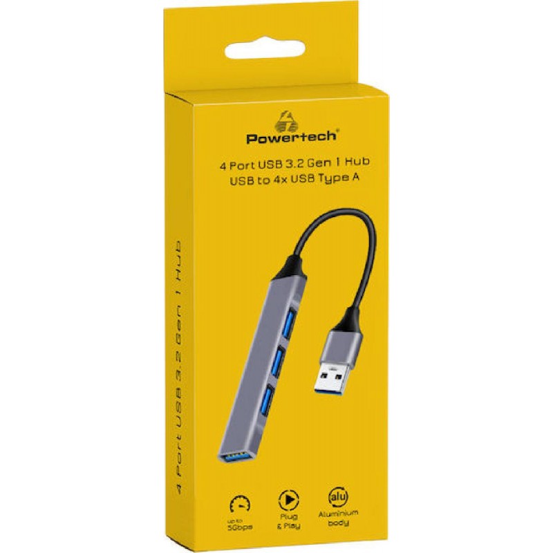 Powertech USB 3.2 Hub 4 Θυρών με σύνδεση USB-A (PT-1114) Γκρι