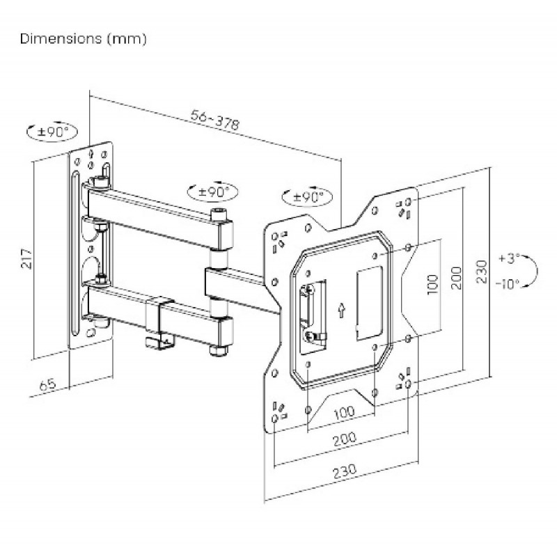 Powertech PT-1129 Βάση Τηλεόρασης Τοίχου με Βραχίονα έως 43