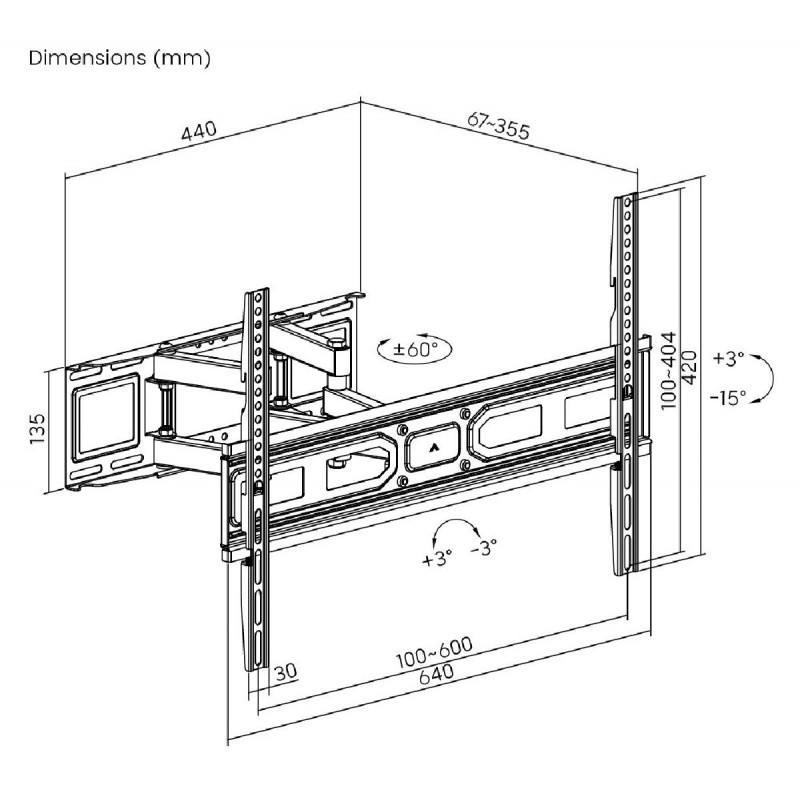 Powertech (PT-1130) Μαύρο Βάση Τηλεόρασης Τοίχου με Βραχίονα έως 80 Powertech (PT-1130) Μαύρο Βάση Τηλεόρασης Τοίχου με Βραχίονα έως 80