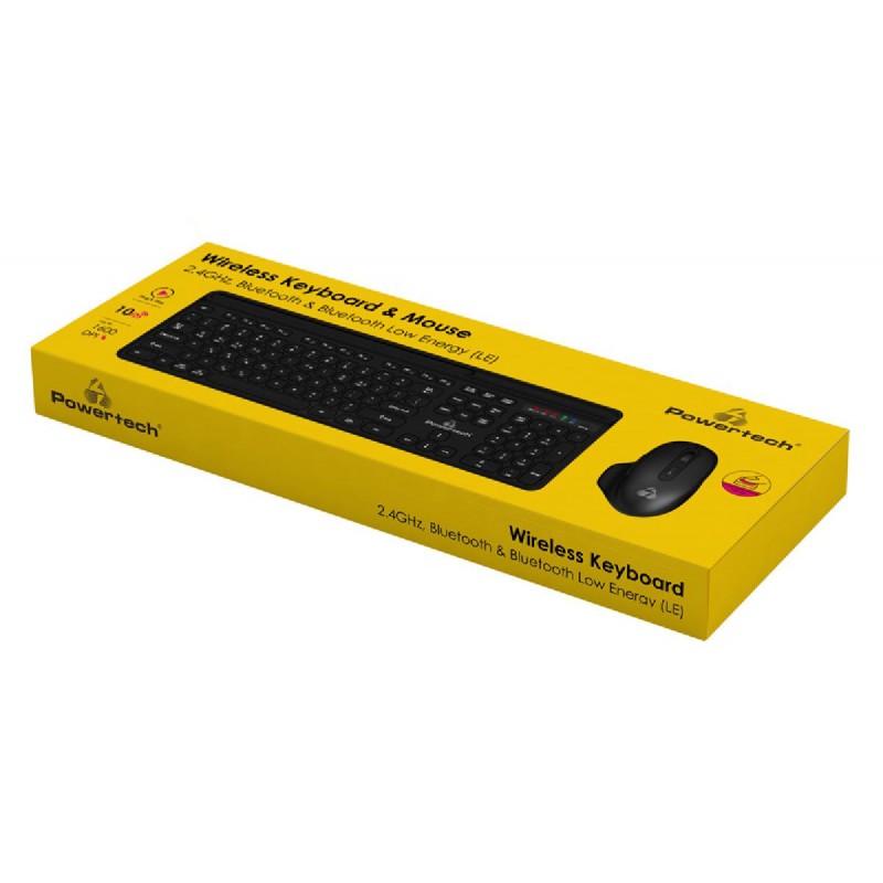 Powertech (PT-1154) Μαύρο Ασύρματο Bluetooth Σετ Πληκτρολόγιο & Ποντίκι Ελληνικό