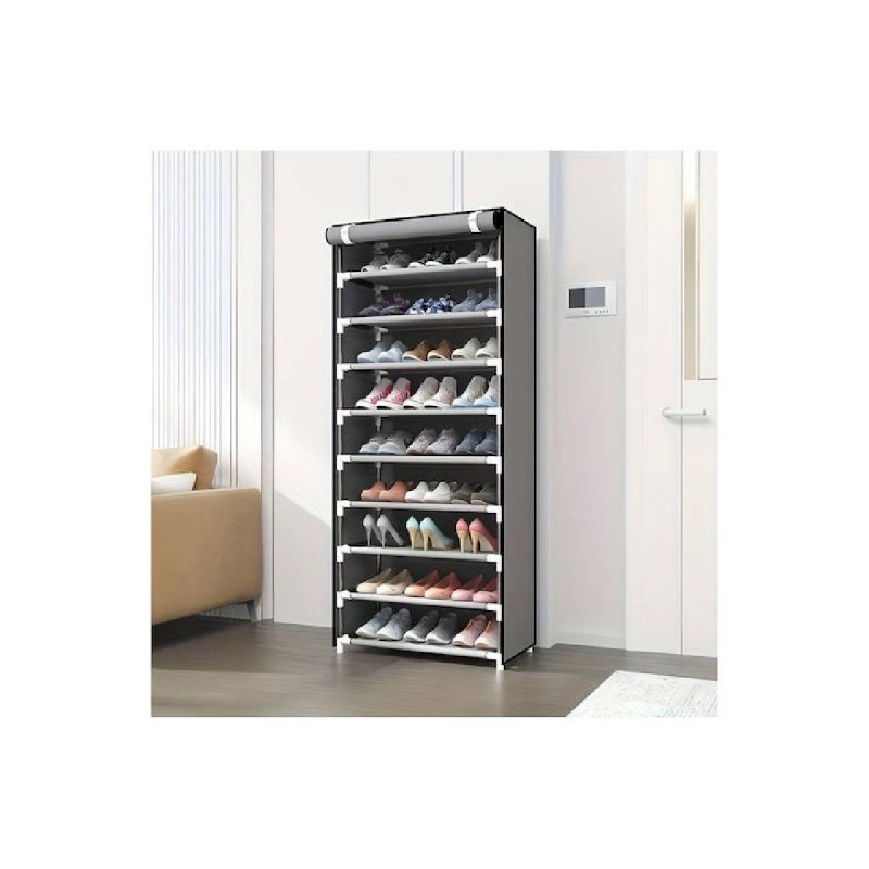 HOME USE υφασμάτινη παπουτσοθήκη HUH-0182 με 9 ράφια, 57x28x160cm, γκρι