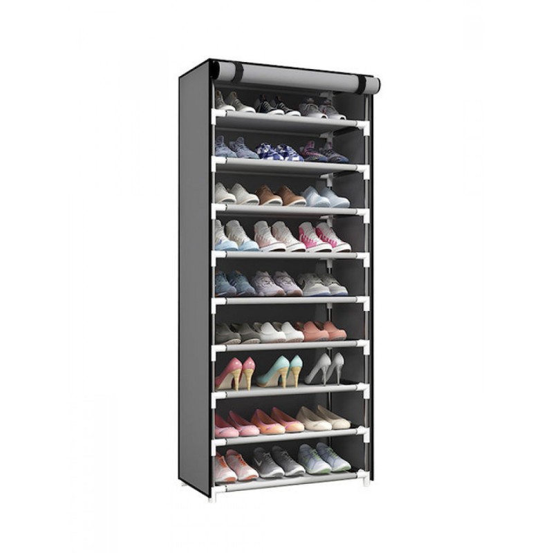 HOME USE υφασμάτινη παπουτσοθήκη HUH-0182 με 9 ράφια, 57x28x160cm, γκρι