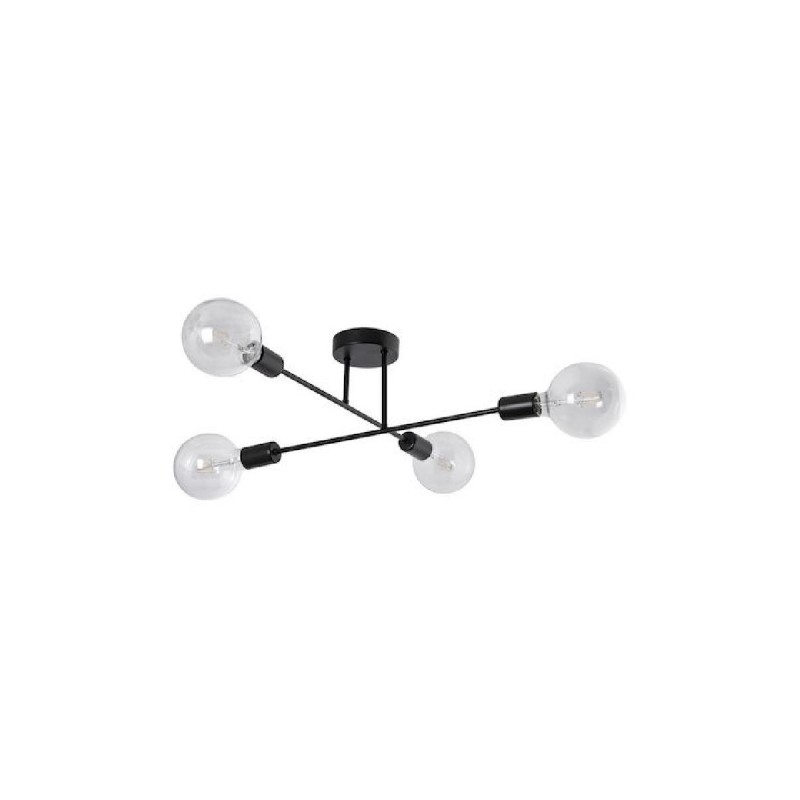 Powertech (HLL-0149) Μαύρο Φωτιστικό Μοντέρνα Μεταλλική Πλαφονιέρα Οροφής με Ντουί E27 60εκ.