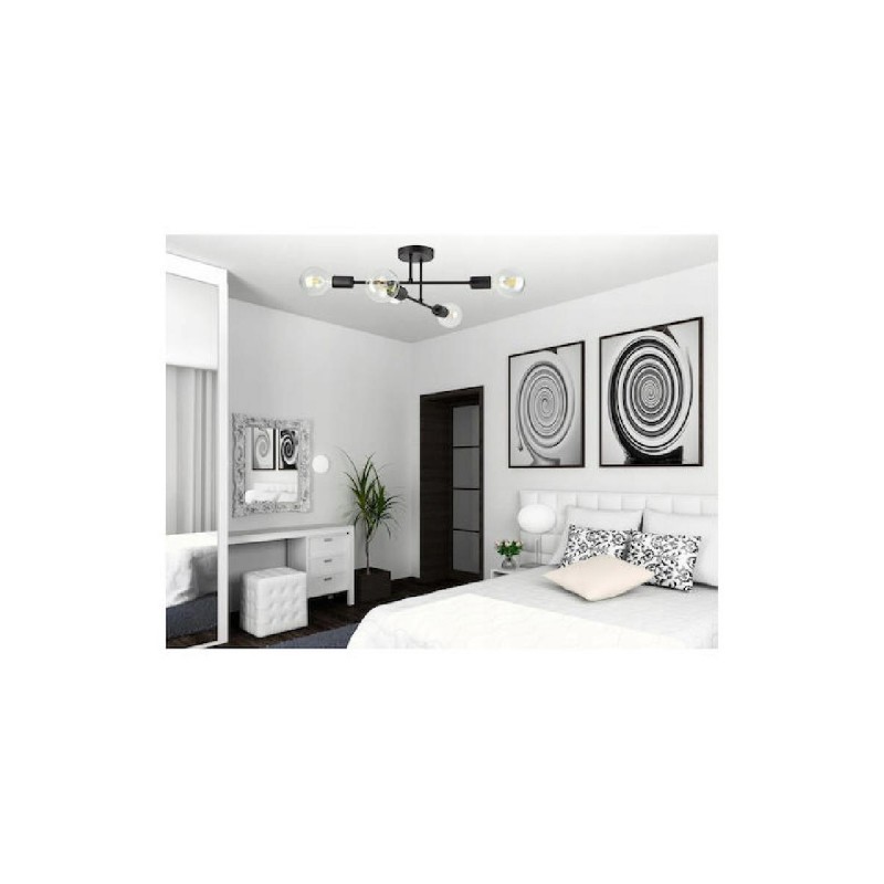 Powertech (HLL-0149) Μαύρο Φωτιστικό Μοντέρνα Μεταλλική Πλαφονιέρα Οροφής με Ντουί E27 60εκ.