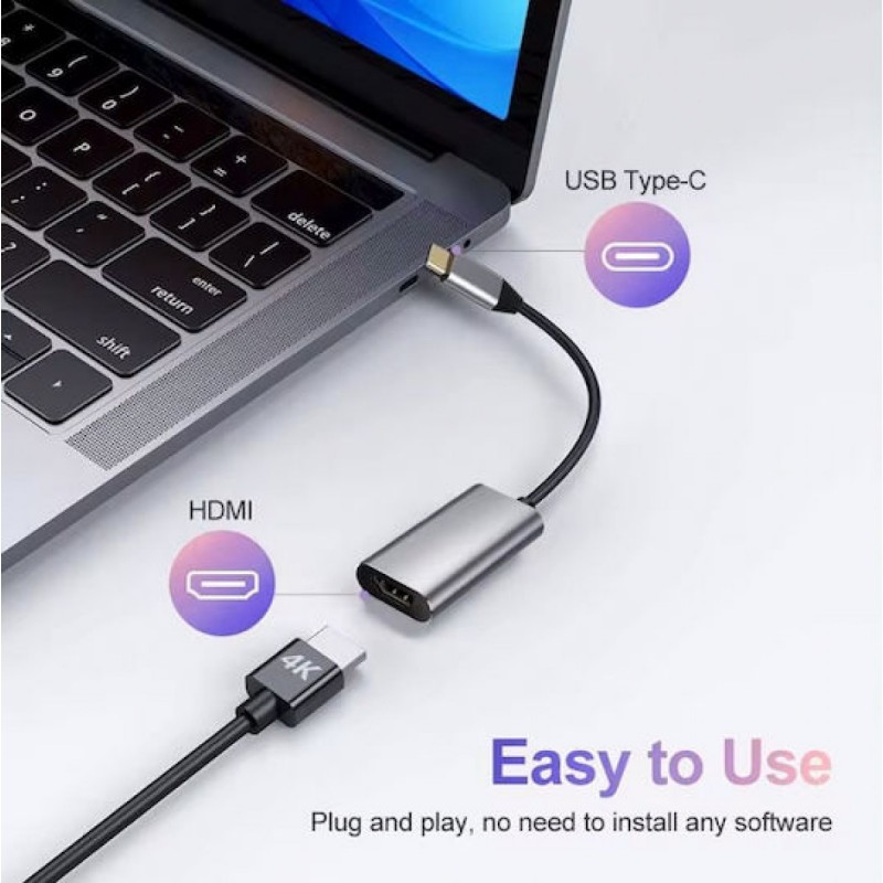 Powertech Μετατροπέας USB-C male σε HDMI female Γκρι 1τμχ (CAB-UC086)