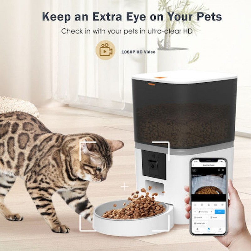 BRUNO smart ταΐστρα κατοικίδιων, κάμερα 2MP με night vision, 6L, WiFi, BRN-0237 λευκή