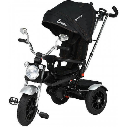 Bebe Stars Παιδικό Τρίκυκλο Ποδήλατο 360° Chopper 6in1 Μετατρεπόμενο με Αποθηκευτικό Χώρο, Σκίαστρο & Χειρολαβή 814-188 Μαύρο