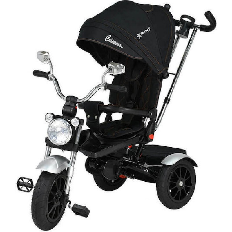 Bebe Stars Παιδικό Τρίκυκλο Ποδήλατο 360° Chopper 6in1 Μετατρεπόμενο με Αποθηκευτικό Χώρο, Σκίαστρο & Χειρολαβή 814-188 Μαύρο