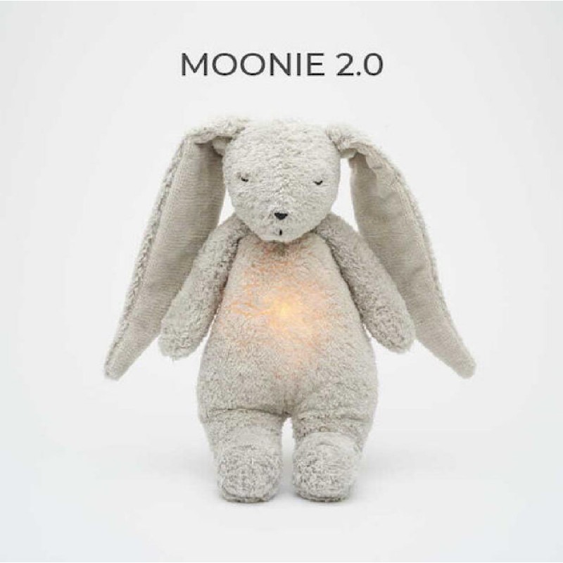 MOONIE 2.0: Επαναφορτιζόμενο Βοήθημα Ύπνου με Ηχογράφηση και Αισθητήρα Κλάματος Οργανικό Βαμβάκι Gray Bunny +0m