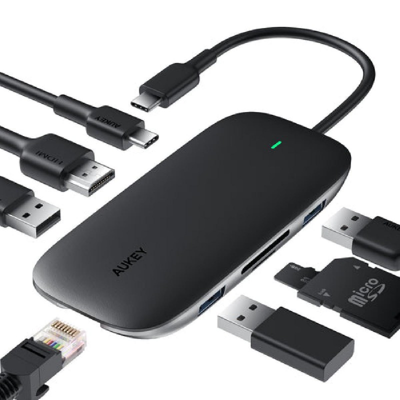 Aukey 8-in-1 USB-C Hub with 100W PD (CB-C71) Black