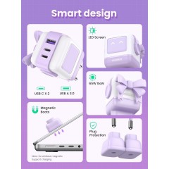 Ugreen Φορτιστής Χωρίς Καλώδιο GaN με Θύρα USB-A και 2 Θύρες USB-C 65W Power Delivery / Quick Charge 4.0 (35291) Μωβ