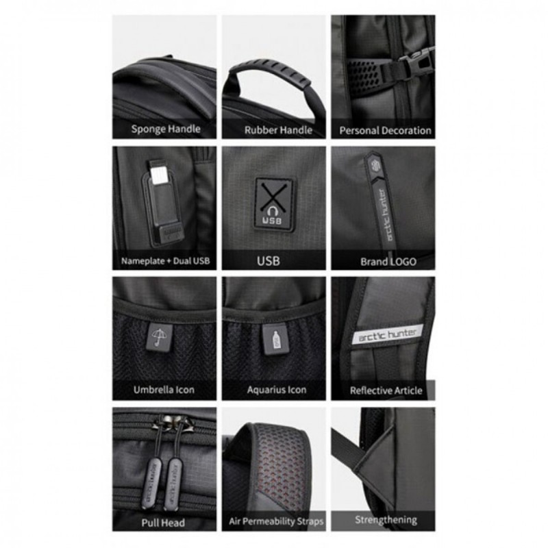 Arctic Hunter (B00388-GY) Γκρι Αδιάβροχη Τσάντα Πλάτης για Laptop 15.6