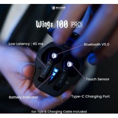Sades Wings 100 Pro In-ear Bluetooth Handsfree Ακουστικά με Θήκη Φόρτισης Μαύρα