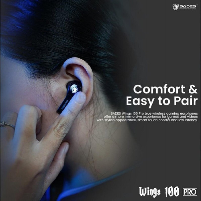 Sades Wings 100 Pro In-ear Bluetooth Handsfree Ακουστικά με Θήκη Φόρτισης Μαύρα