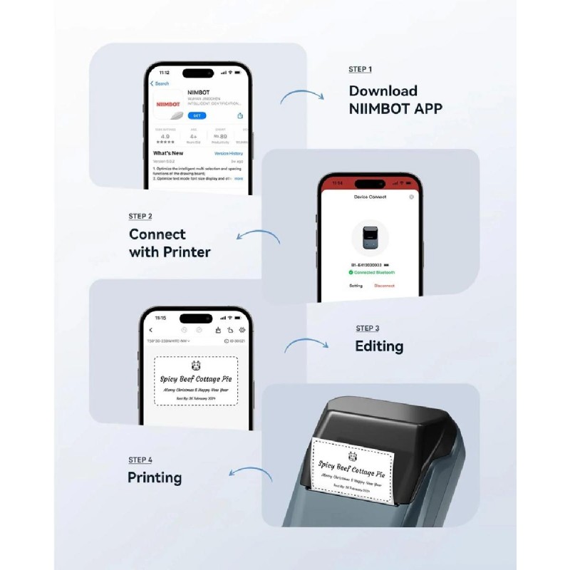 NIIMBOT smart θερμικός εκτυπωτής ετικετών B1, 203dpi, Bluetooth, μπλε B1-BL NIIMBOT smart θερμικός εκτυπωτής ετικετών B1, 203dpi, Bluetooth, μπλε B1-BL