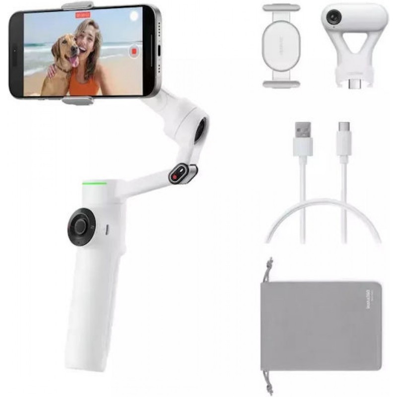 Insta360 Flow 2 AI Tracker Bundle Summit White - A.I. Powered Gimbal Stabilzer for Smartphone