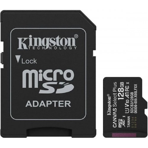 Kingston Canvas Select Plus microSDHC 128GB U1 V10 A1 UHS-I 150MB/s με αντάπτορα