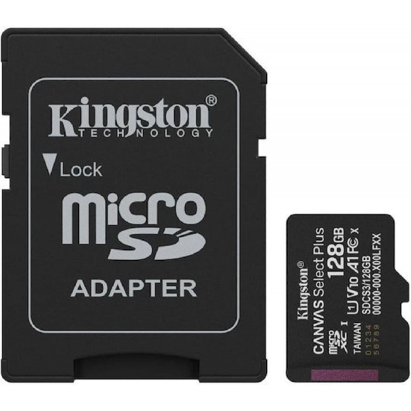 Kingston Canvas Select Plus microSDHC 128GB U1 V10 A1 UHS-I 150MB/s με αντάπτορα