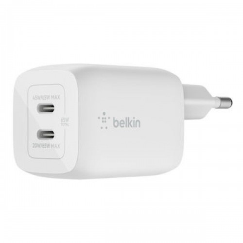 Belkin Boost Charge Pro Διπλός φορτιστής τοίχου USB-C GaN με PPS 65W (WCH013vfWH) White Belkin Boost Charge Pro Διπλός φορτιστής τοίχου USB-C GaN με PPS 65W (WCH013vfWH) White