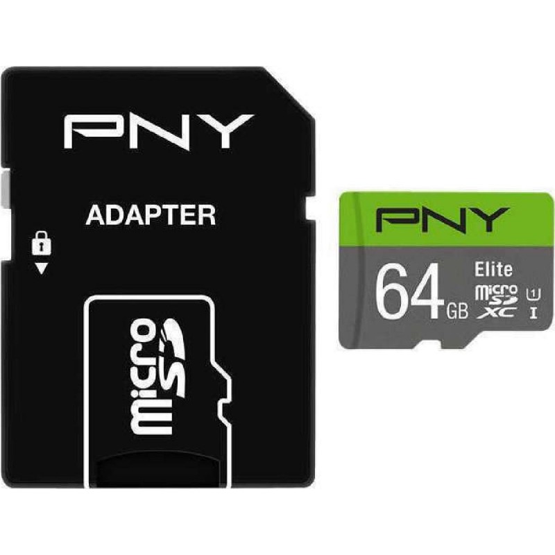 PNY Elite microSDXC 64GB Class 10 U1 UHS-I με αντάπτορα (P-SDUX64U185GW-GE)