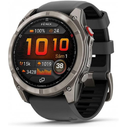 Garmin Fenix 8 Pro Titanium 51mm Αδιάβροχο Smartwatch με eSIM και Παλμογράφο (Graphite/Black Silicone)