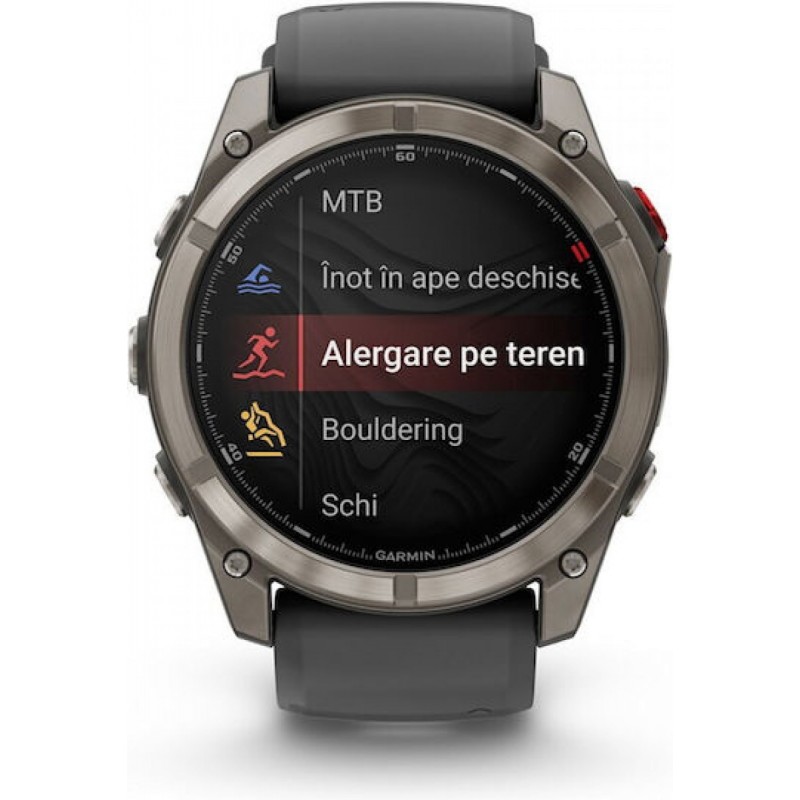 Garmin Fenix 8 Pro Titanium 51mm Αδιάβροχο Smartwatch με eSIM και Παλμογράφο (Graphite/Black Silicone)