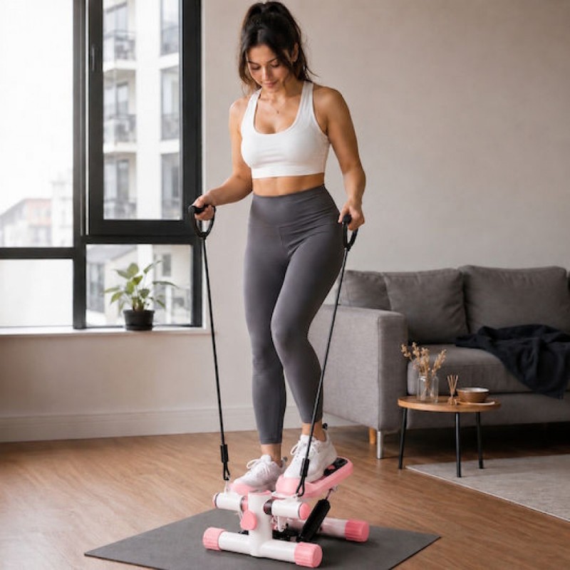 Coowoo CardioRise Stepper με Λάστιχα Εκγύμνασης & Οθόνη (23645) Ροζ