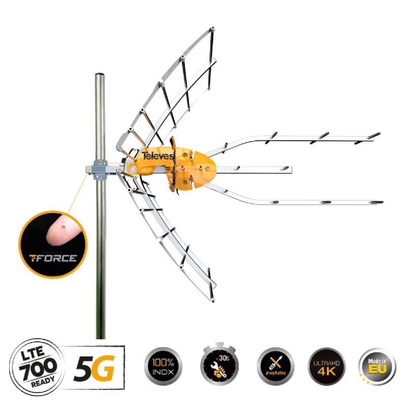 Televes 148920 Ellipse T-Force 5G LTE HD Boss (21-48) Εξωτερική Κεραία Τηλεόρασης (12-00-0027) Πορτοκαλί