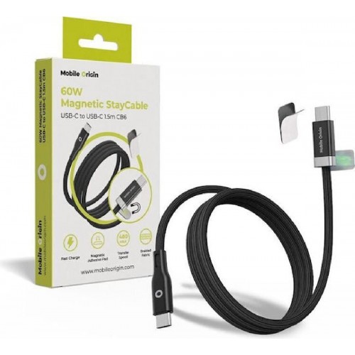 Mobile Origin Magnetic / Braided USB 2.0 Cable USB-C male - USB-C 60W 1.5m (MO-60WMS-CB6) Μαύρο