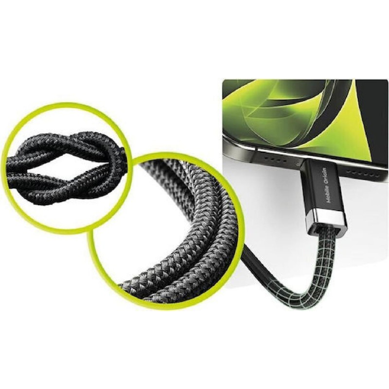 Mobile Origin Magnetic / Braided USB 2.0 Cable USB-C male - USB-C 60W 1.5m (MO-60WMS-CB6) Μαύρο