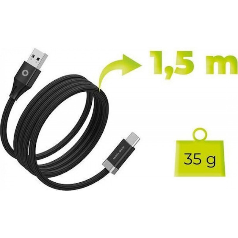 Mobile Origin Magnetic / Braided USB 2.0 Cable USB-C male - USB-C / USB-A 27W Μαύρο 1.5m MO-27WMS-CB6