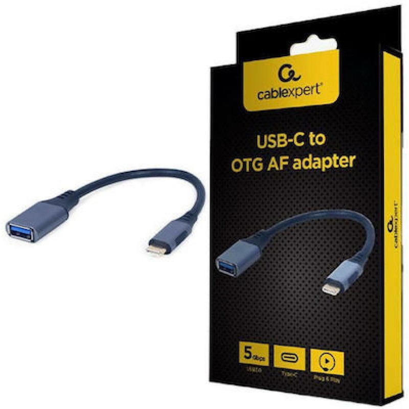 Cablexpert Μετατροπέας USB-C male σε USB-A female Γκρι (A-USB3C-OTGAF-01)