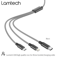 Lamtech Braided USB to Lightning / Type-C / micro USB Cable Μαύρο 1m (LAM450305)