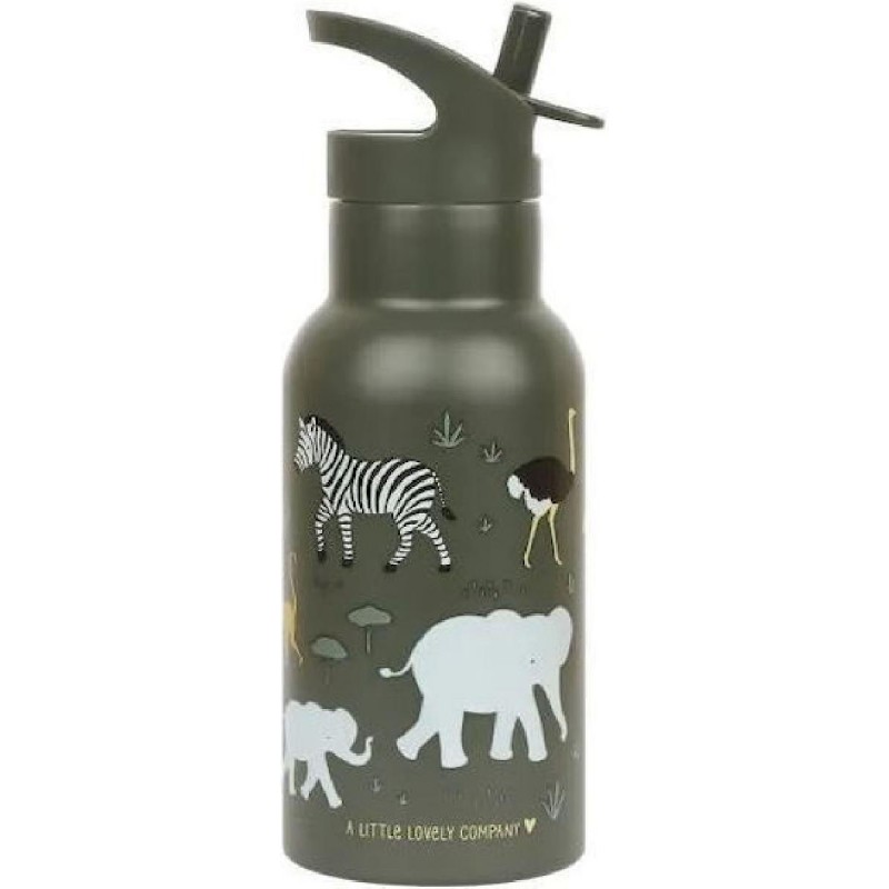 A Little Lovely Company Savanna Ανοξείδωτο Παιδικό Παγούρι Θερμός με Καλαμάκι Non Spill Πράσινο 350ml (DBSSSA60) Savanna