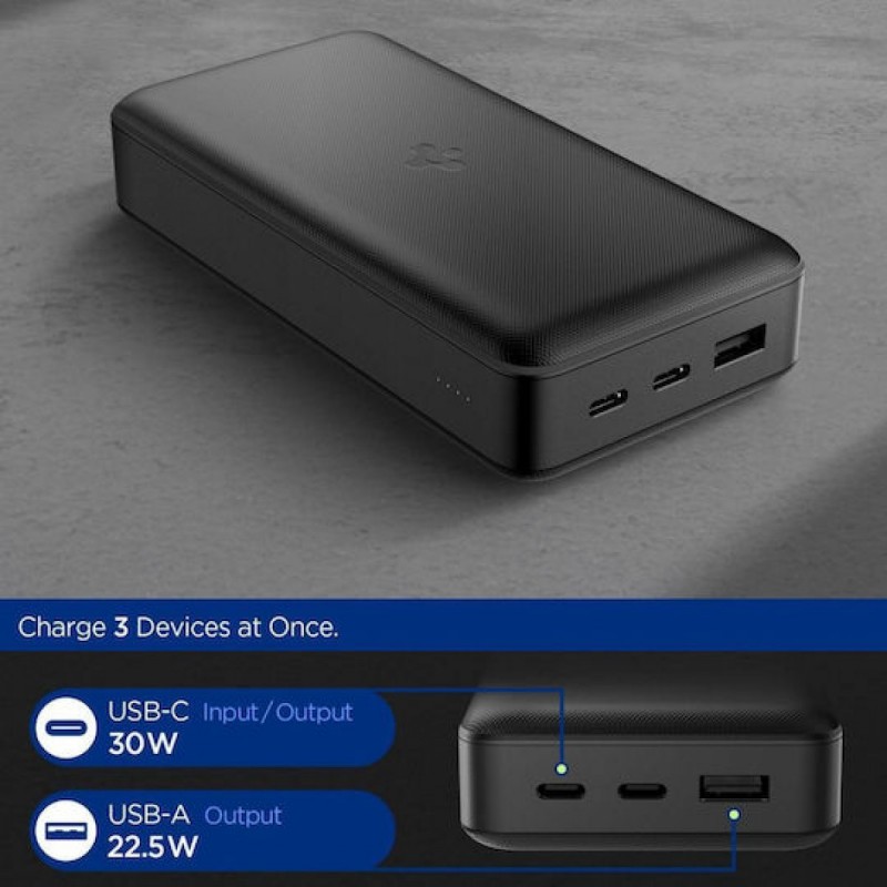 Spigen EA3030 Power Bank 30000mAh 30W με Θύρα USB-A και Θύρα USB-C PPS Μαύρο
