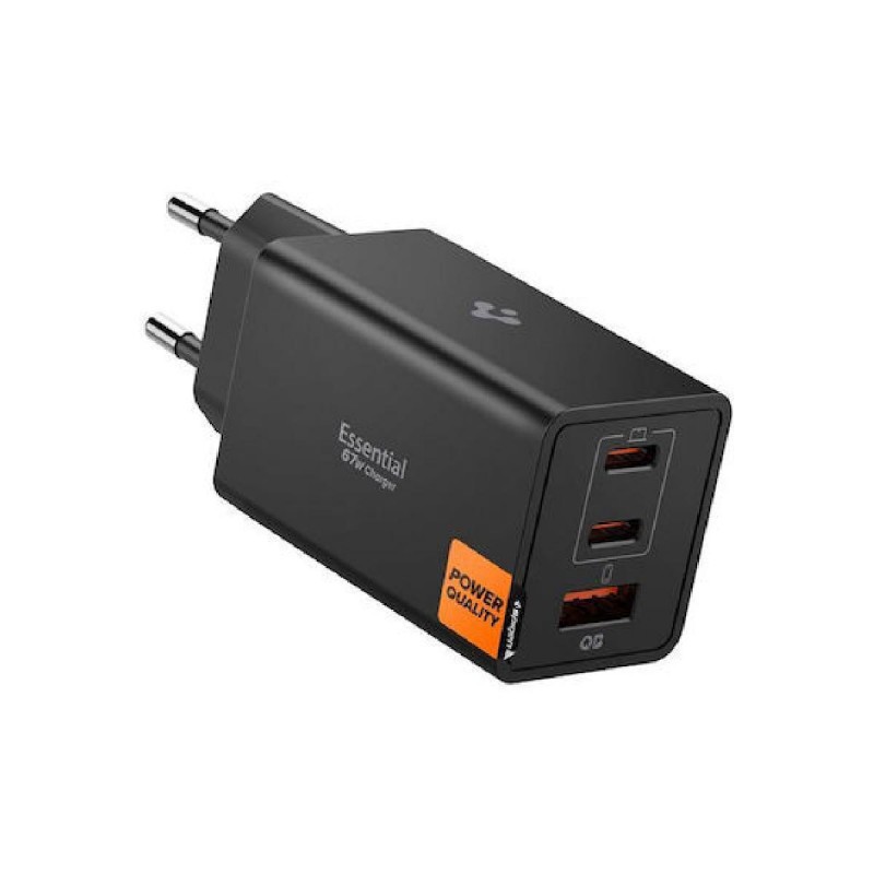 Spigen Φορτιστής Χωρίς Καλώδιο με Θύρα USB-A και 2 Θύρες USB-C 67W Μαύρος (Essential)