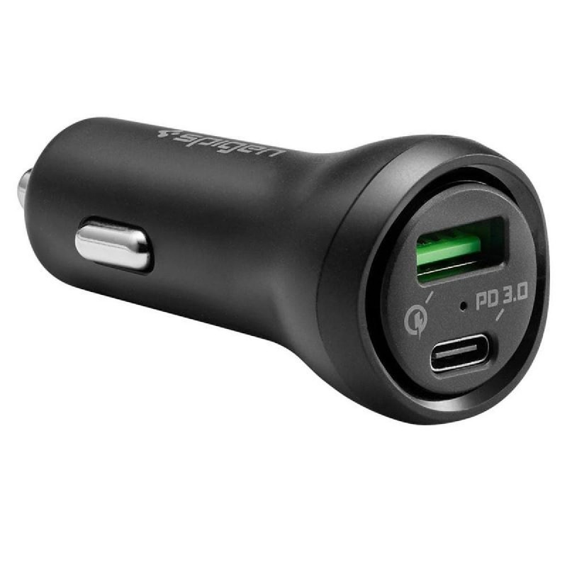 Spigen Φορτιστής Αυτοκινήτου Μαύρος F31QC Συνολικής Έντασης 4.8A Γρήγορης Φόρτισης με Θύρες: 1xUSB 1xType-C