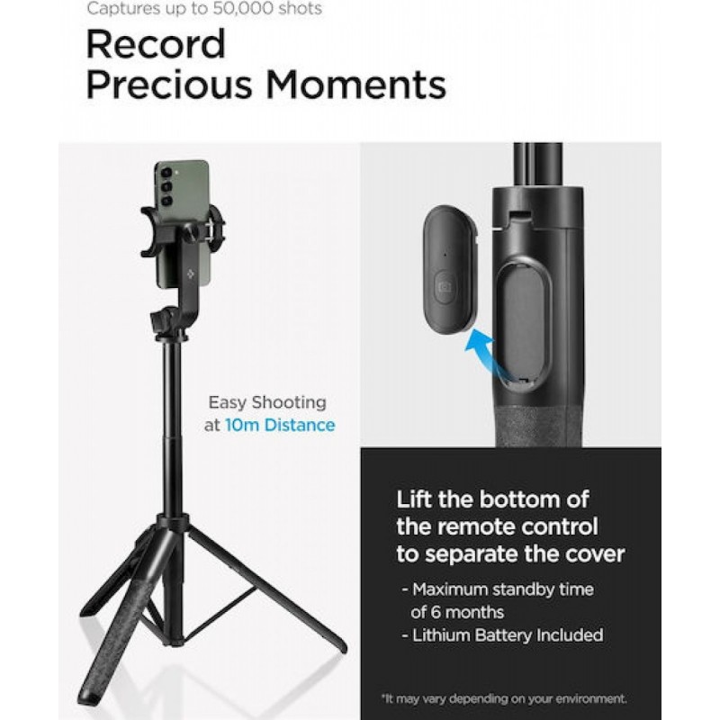 Spigen S560W Bluetooth Selfie Stick with Tripod - Black - (24882-0)
