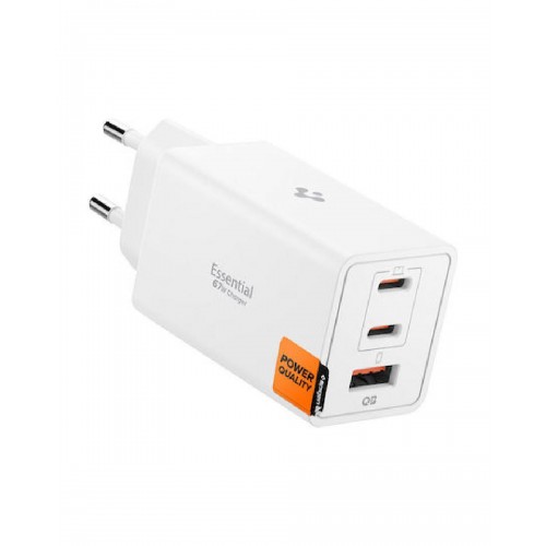 Spigen Φορτιστής Χωρίς Καλώδιο με Θύρα USB-A και 2 Θύρες USB-C 67W Λευκός (Essential)