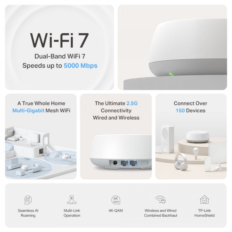 Tp-Link Deco BE25 Whole Home Mesh Wi-Fi 7 System (TPDECOBE25-2PACK) v1.0