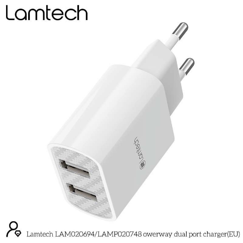 Lamtech Φορτιστής Χωρίς Καλώδιο με 2 Θύρες USB-A (LAM020694) Λευκός