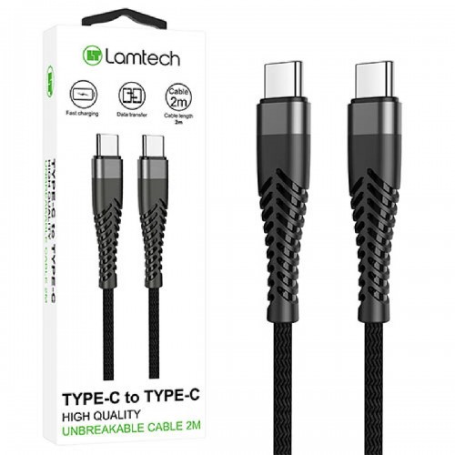 Lamtech Type-C to Type-C High Quality Unbreakable Cable 2m (LAM021868) Black