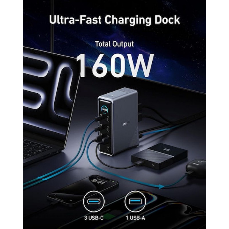 Anker USB-C Docking Station με HDMI 4K PD Ethernet και σύνδεση 2 Οθονών Μαύρο (A83B63A1)